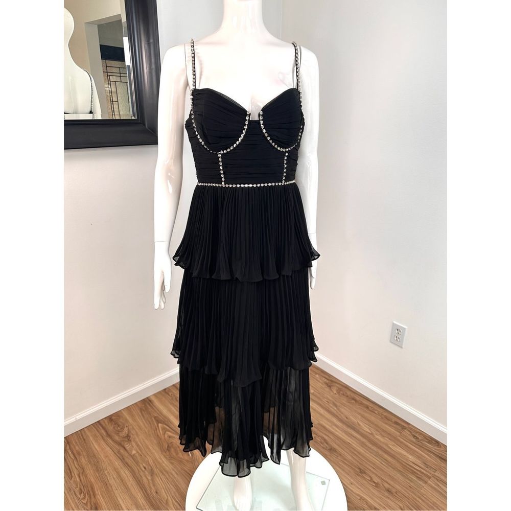 Self-Portrait Bustier Tiered Chiffon Midi-Dress size 8 - Picture 6 of 12